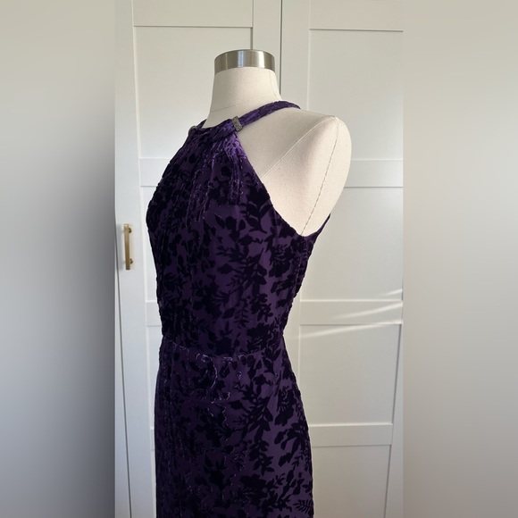 Ralph Lauren halter top floral velvet burnout design gown dress - Picture 6 of 13
